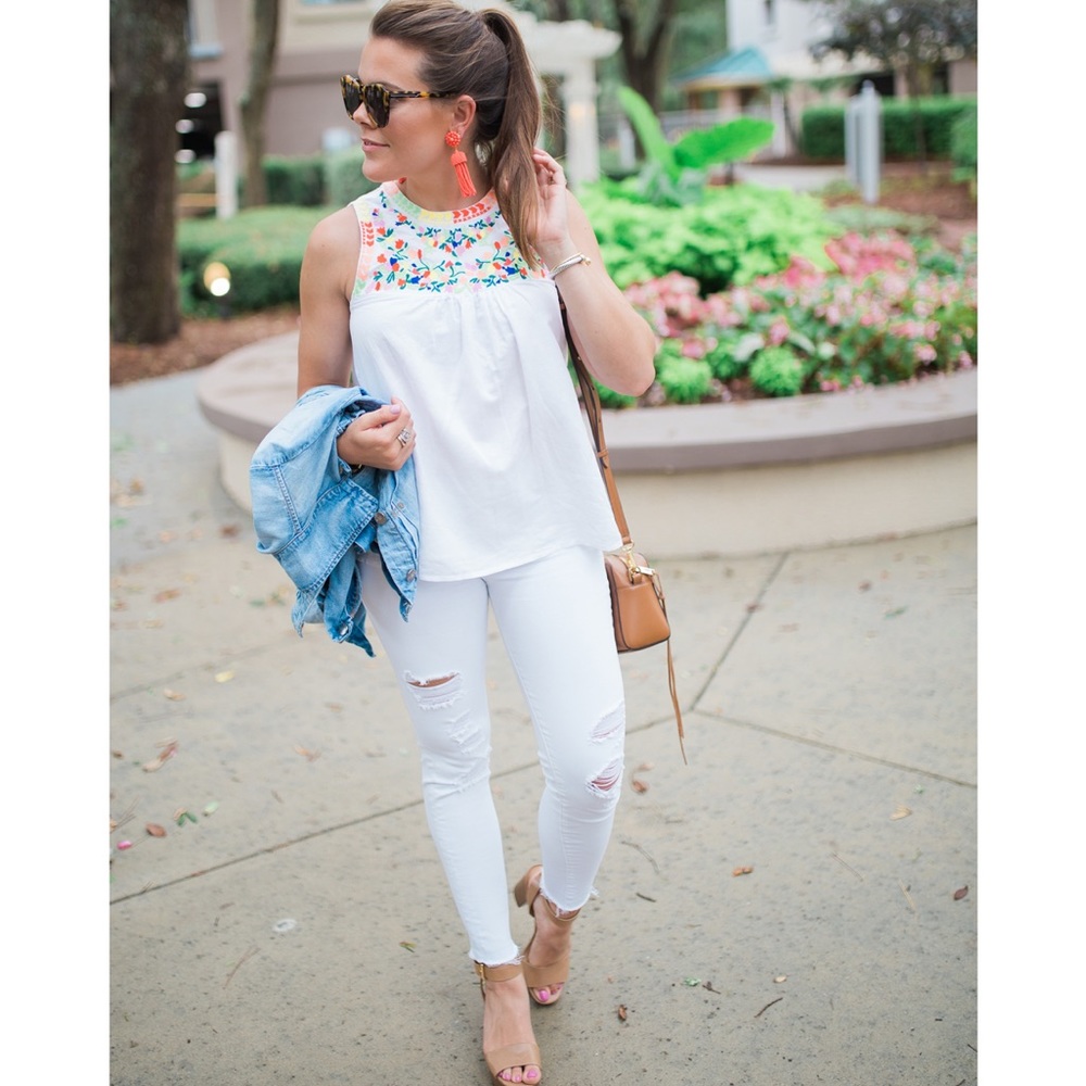 J. Crew Floral Embroidered Sleeveless Blouse